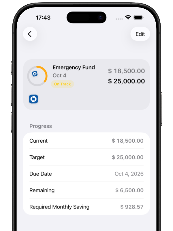 WealthX goal tracker detail screen