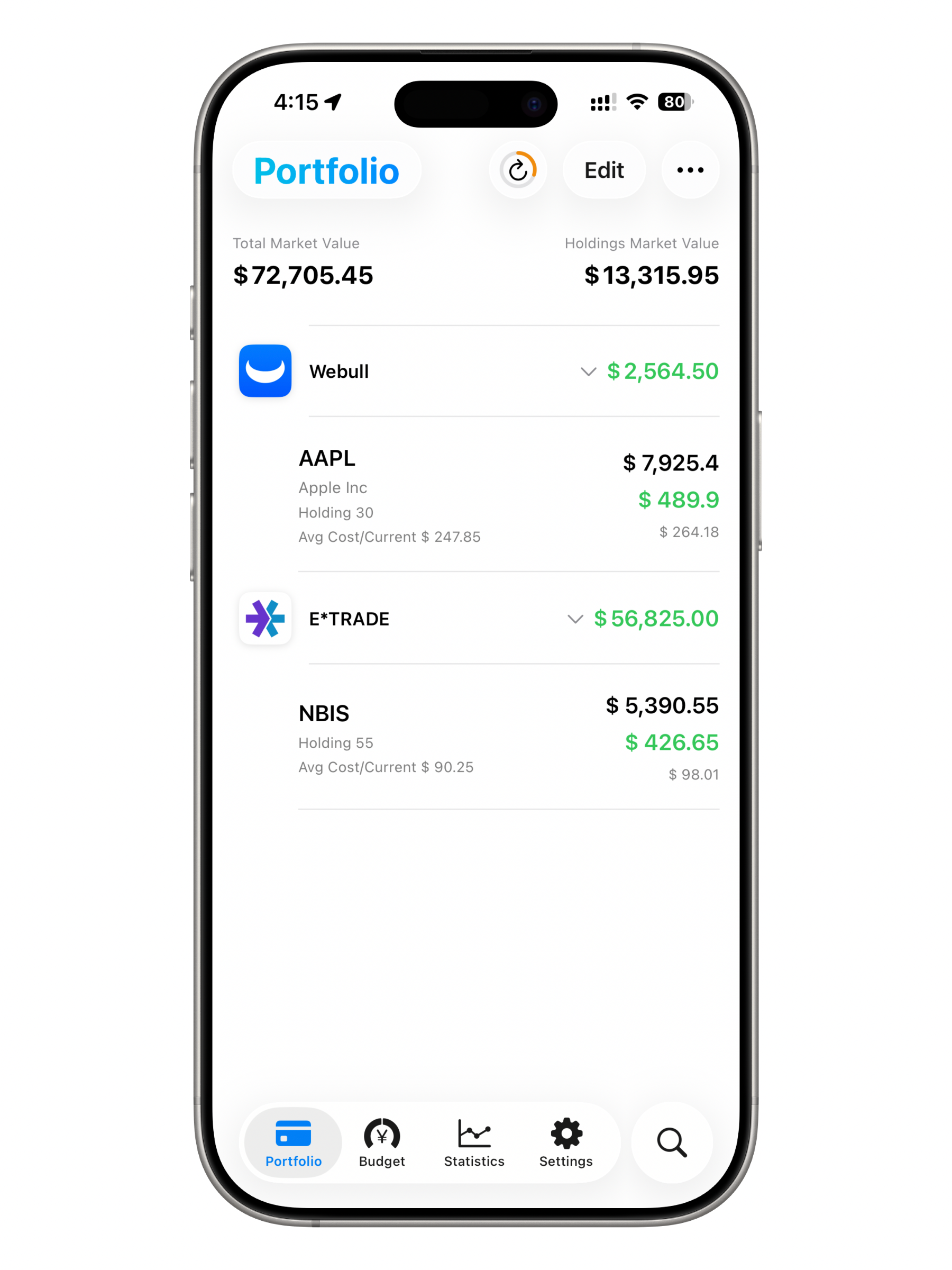 WealthX investment overview screen