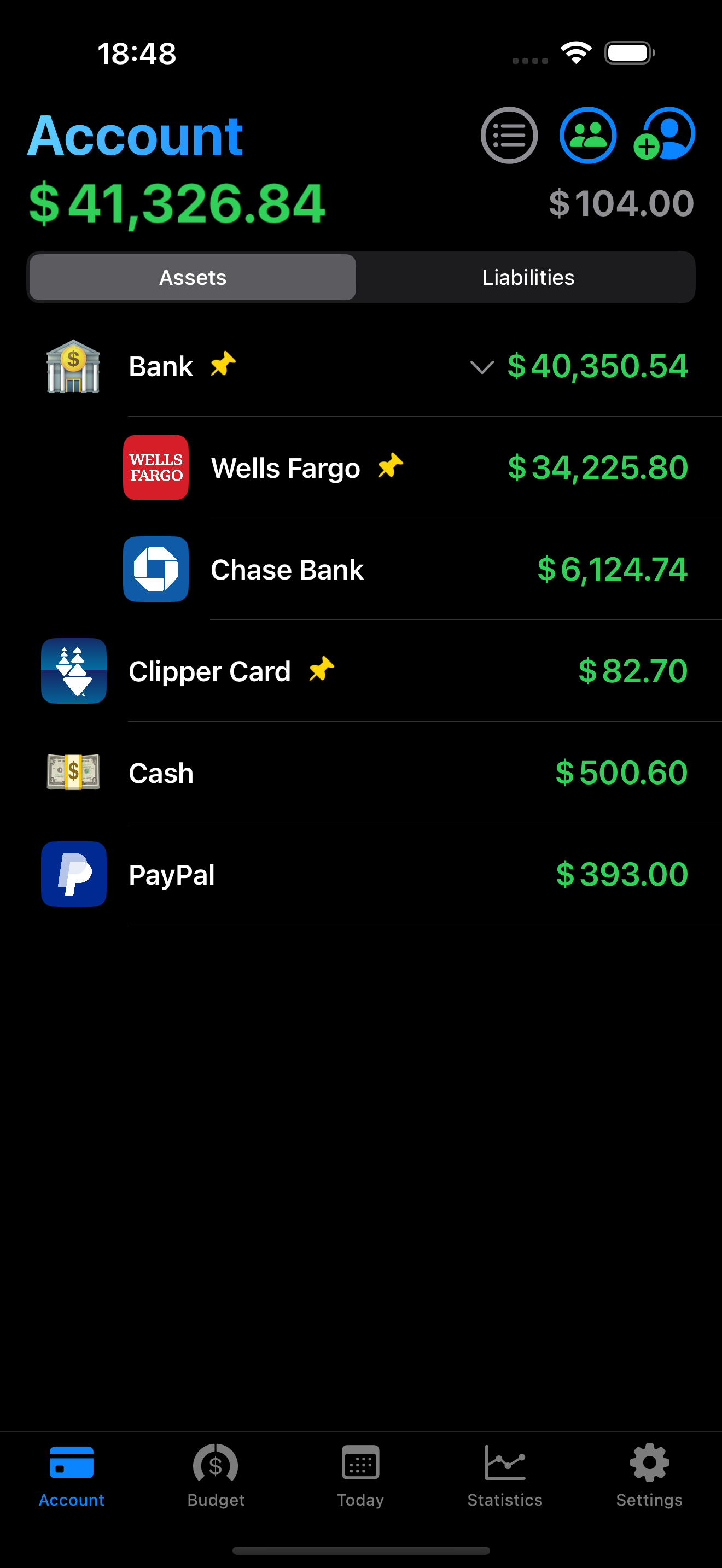 WealthX account management screen